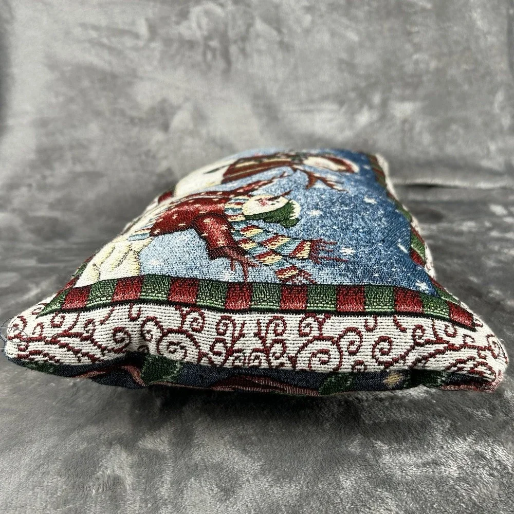 Vintage Christmas Tapestry Pillow Double Sided Santa Snowmen Holiday Home Decor